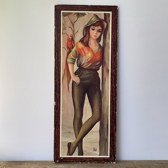Vintage Lithograph Girl With Parrot by Jean Maio :: MCM Wall Art - Picture 13 of 13